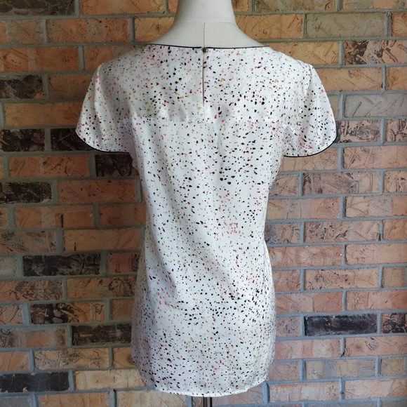 Ann Taylor White Paint Splatter Pleat Front Blouse - Picture 3 of 8